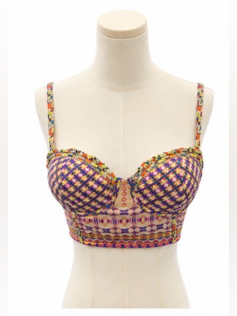 Anthropologie Pinkerton 34B Multicolor Geometric Longline Underwire Bra Bustier